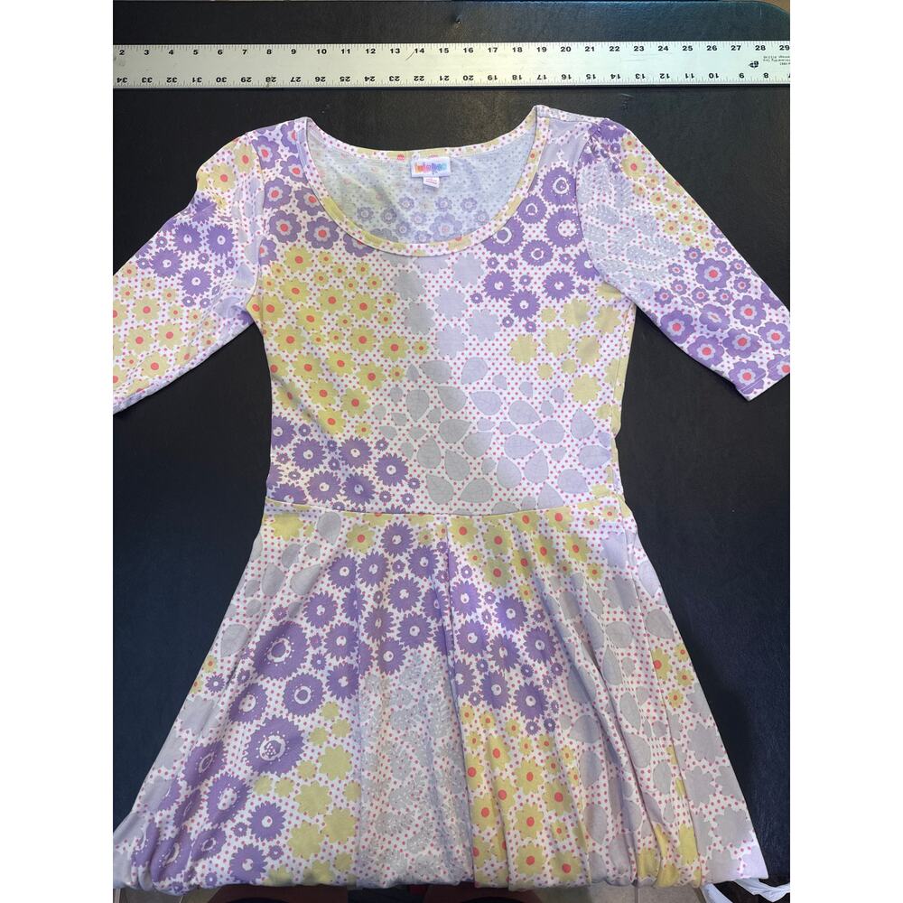 Lularoe Nicole Pastel Lavender Yellow Floral Print Dress Size small